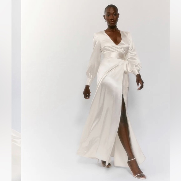 Reformation Dresses & Skirts - Reformation Satin Ivory Wrap Wedding Dress